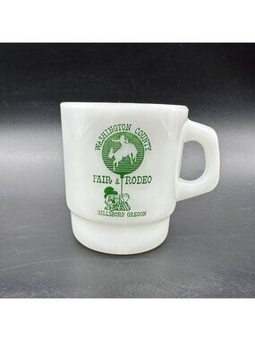 Vtg Milk Glass Mug Washington County Fair Rodeo Hillsboro Oregon Anchor Hocking